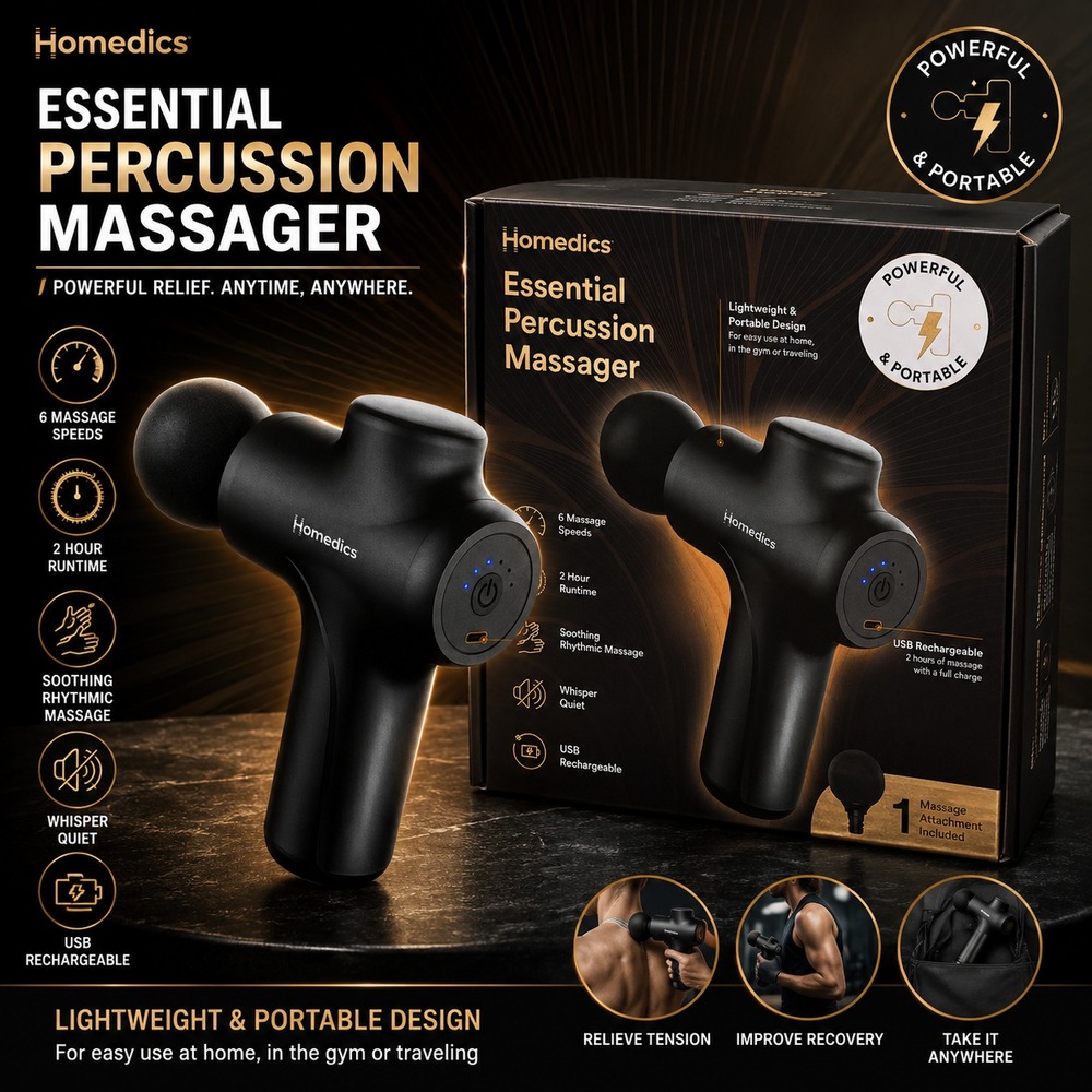HOMEDICS/ESSENTIAL PORTABLE PERCUSSION MASSAGER/6 SPEEDS/NIB/MSHMM082426
